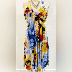 CALVIN KLEIN Spandex Pleated Watercolor FLORAL Pockets Dress - Size L/XL